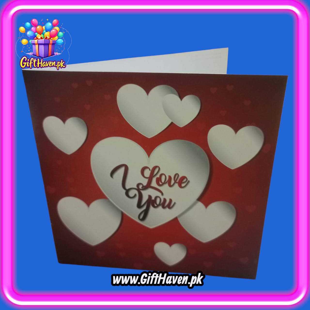 I Love You Printed on 7 Red Hearts Design Greeting Card For Valentine, Anniversary / Wedding Celebration