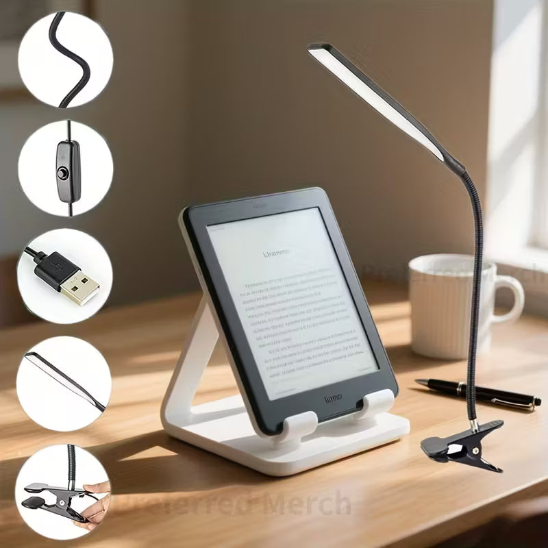 Flexible LED Clip-On Desk Lamp with USB Power - Adjustable Arm, Portable Reading Light for Home