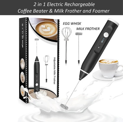 Rechargeable 2 in 1 Electric Coffee Beater Milk Frother Egg Whisk USB Mixer for Kitchen Use