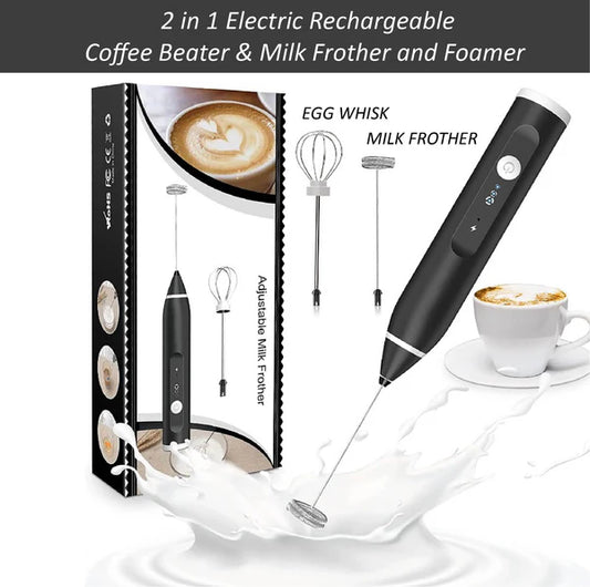 Rechargeable 2 in 1 Electric Coffee Beater Milk Frother Egg Whisk USB Mixer for Kitchen Use