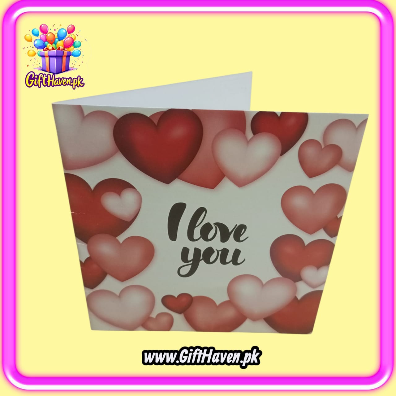 I Love You Printed on Hearts Design Greeting Card For Valentine, Anniversary / Wedding Celebration