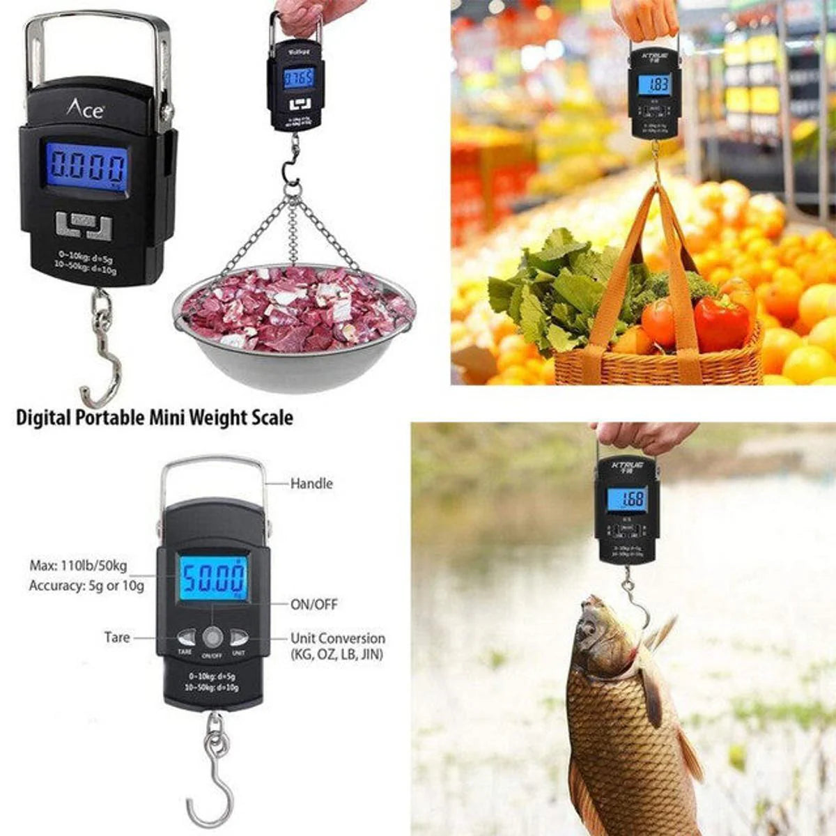 Imported Portable Scale Electronic Digital Hanging Fishing Scale Luggage Bag Pocket Scale Kitchen Scale Digital Weight Weighing Machine Digital Mini Small Scale Weight Machine Mini Pockets Handheld Scales 50kg Maximum