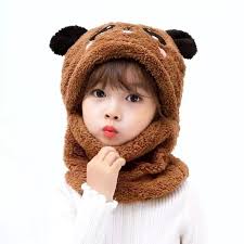 Brown Color, Winter Cap and Mask baby Cartoon Hat for Kids - Baby Winter Stuff