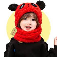 Red color,Winter Cap and Mask baby Cartoon Hat for Kids - Baby Winter Stuff